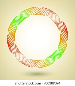 Modern line art geometric border, round frame, vector element, unique form for a frame, graphic design of lines in yellow and green
