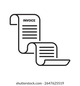 A modern line art icon of a long paper invoice with curled edges and bold text. Ideal for apps, billing systems, finance dashboards, and receipt designs.