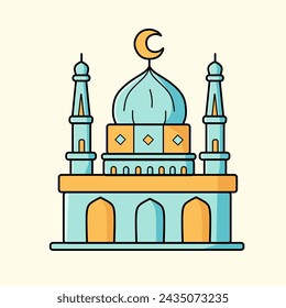 Modern line art Islamic Mosque building, clear background, Modern Mosque icon illustration. Ramadan mosque. Mosque conceptual design idea.