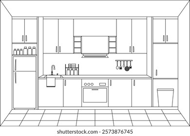 Modern line art kitchen drawing