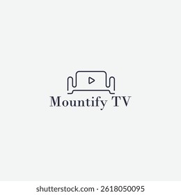 Modern Line Art Logo Vector for TV Mounting and Installation Services with a Play Button Symbol on a Screen