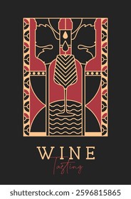 Modern line art magazine cover or poster with wine bottles and glasses. Restaurant menu design. Vector illustration