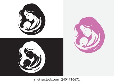 modern line art mom with baby white logo sample clean design art