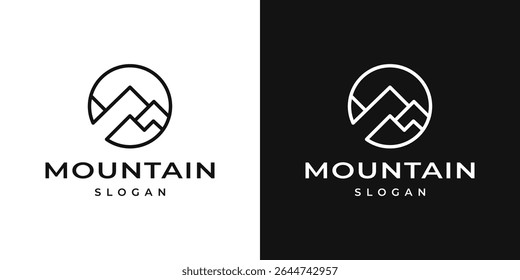 modern line art mountain circle logo design