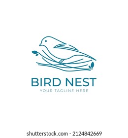 modern line art outline bird and nest logo design vector