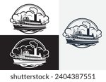 modern line art paddle steamer white logo sample clean design art