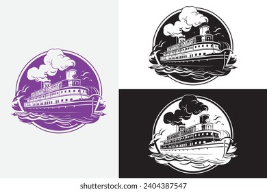 modern line art paddle steamer white logo sample clean design art