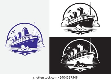 modern line art paddle steamer white logo sample clean design art