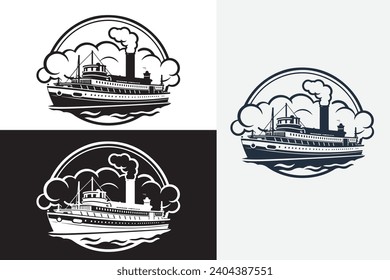 modern line art paddle steamer white logo sample clean design art