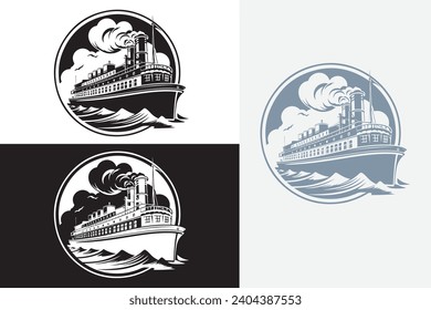 modern line art paddle steamer white logo sample clean design art