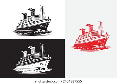 modern line art paddle steamer white logo sample clean design art