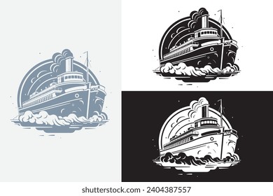 modern line art paddle steamer white logo sample clean design art