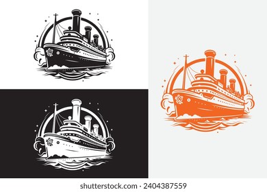 modern line art paddle steamer white logo sample clean design art