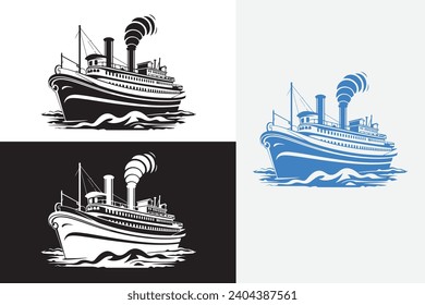 modern line art paddle steamer white logo sample clean design art