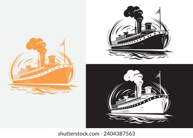 modern line art paddle steamer white logo sample clean design art