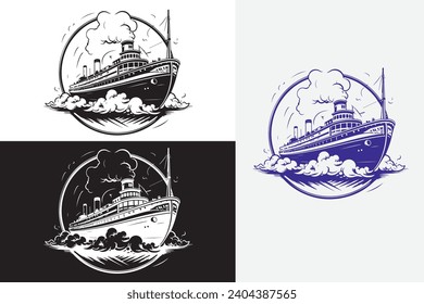 modern line art paddle steamer white logo sample clean design art