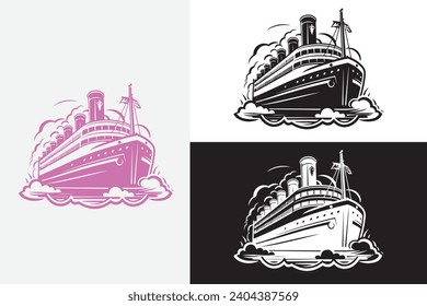 modern line art paddle steamer white logo sample clean design art