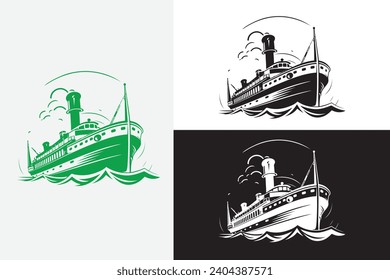 modern line art paddle steamer white logo sample clean design art