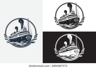 modern line art paddle steamer white logo sample clean design art