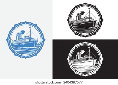 modern line art paddle steamer white logo sample clean design art