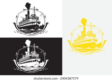 modern line art paddle steamer white logo sample clean design art