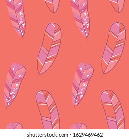 Modern line art pattern with colorful feathers. Feathers in abstract style. Colorful bright. Graphic vector background. Vector illustration isolated background. Fabric textile print template.