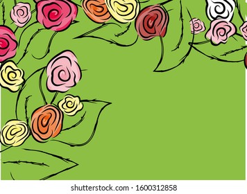 Modern line art pattern with rose. Greeting card template. Vintage sketch wedding invitation template with pink rose on light background for wallpaper design. Vector floral pattern.