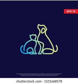 Modern line art pet logo with cat and dog as the main icon using scribble art style, simple template design