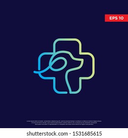 Modern line art pet logo with cat and dog as the main icon using scribble art style, simple template design