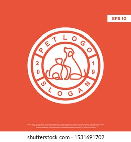 Modern line art pet logo with cat and dog as the main icon using scribble art style, simple template design