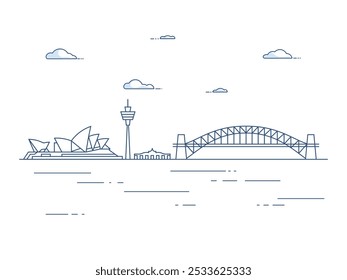 Modern Line Art Skyline of Sydney city - Iconic Urban Landmarks Illustration