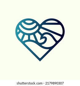 Modern line art tropical love beach logo illustration design