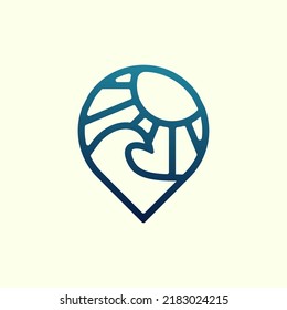 Modern line art tropical wave location logo illustration design