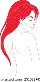 Imagen vectorial de arte de línea moderna de una mujer hermosa de cabello largo. Moda y belleza 