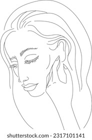 Imagen vectorial de arte de línea moderna de una mujer hermosa de cabello largo. Moda y belleza 