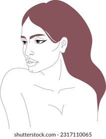 Imagen vectorial de arte de línea moderna de una mujer hermosa de cabello largo. Moda y belleza 
