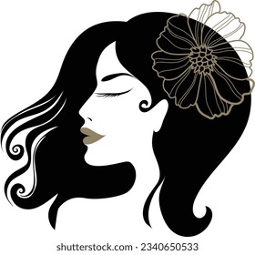 Imagen vectorial de arte de línea moderna de una mujer hermosa de cabello largo. Moda y belleza 