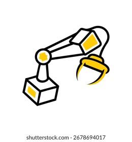 Modern line art vector illustration of a robotic arm interacting with digital elements, perfect for tech concepts.
