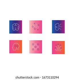 Conjunto de iconos de inteligencia artificial de línea moderna
