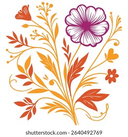 modern line artwork with garden flower elements.botanical sketch for digital printing and apparel use.trendy floral composition for cushions

