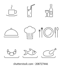 Modern Line Chef Restaurant Food Cuisine Icons and Symbols Set for Mobile Interface Isolated Vector Illustration