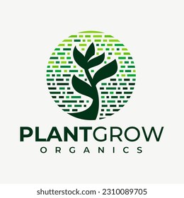 Modern line circle plant grow logo design. Illustrative natural leaf logo brand.