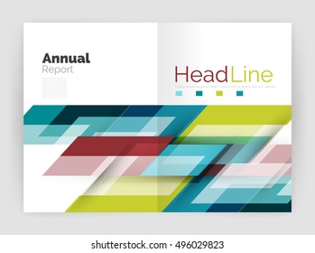 Diseño de líneas modernas, concepto de movimiento. Plantilla de folleto del informe anual de actividades empresariales. Vector
