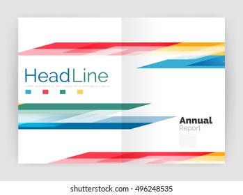 Diseño de líneas modernas, concepto de movimiento. Plantilla de folleto del informe anual de actividades empresariales. Vector