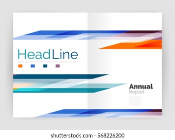 Diseño de líneas modernas, concepto de movimiento. Plantilla de folleto del informe anual de actividades empresariales. Vector