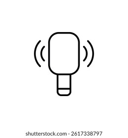 Modern line drawing of microphone with sonic wave symbols for sound recording