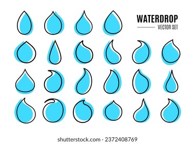 Modern line flat liquid water droplet icon logo design set