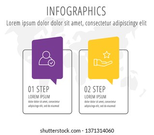 Modern line flat vector illustration. Label infographic template with two elements and icons. Designed for business, presentations, workflow layout, education and 2 step diagrams