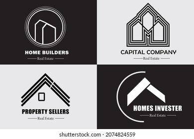 Modern line and geometric logo collection of construction and real estate company.