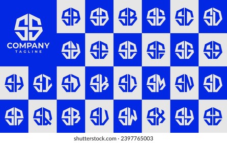 Modern line heptagon initial letter S SS logo design set